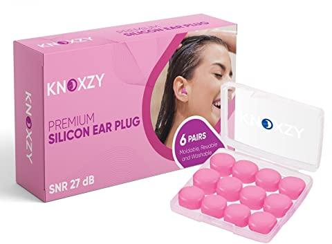 Knoxzy Silicone Ear Plugs Re-Usable Waterproof Noise Cancelling Premium Moldable Ear Plugs for Sleeping, Travelling, Studying Noise Reduction Pink Pack of 1
