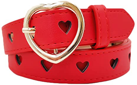 B-HOT Womens Retro Adjustable Heart Hole Belt Ladies Skinny Red