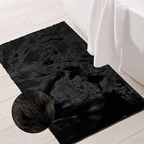 Teppich-Traum Luxuriöser weicher Edelteppich für Badezimmer | waschbar | in schwarz, 70x140 cm