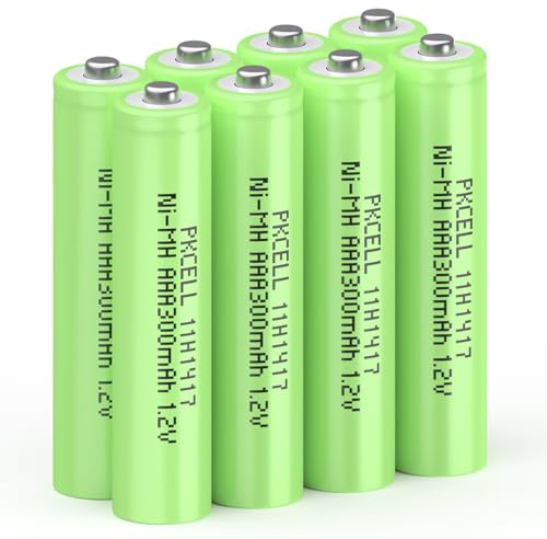 PKCELL 8 Pack Rechargeable AAA Batteries, 1.2V 300mAh NiMH High-Performance Triple A Batteries, Long-Lasting and Pre-Charged Battery for Garden Solar Light Lamp, Flashlights, TV Remotes