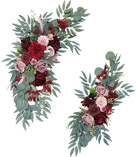 BYNYXI 2 Stück Hochzeitsbogen Blumen Set, Künstliche Rose Pfingstrosen Hochzeitsdeko Blumengirlande Pfingstrosen für Tafelaufsätze Tischläufer Blumenarrangement für Hochzeit Party Zeremonie Empfang