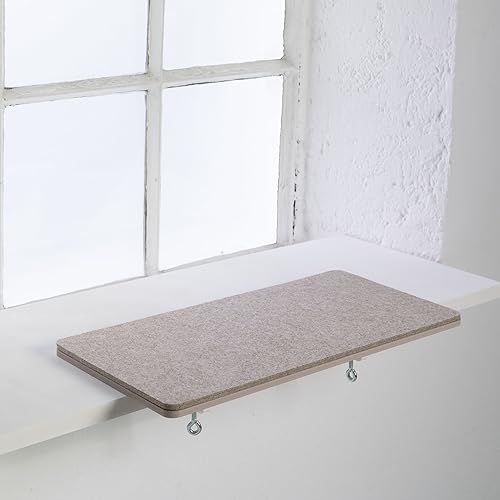 LucyBalu® VIEW Premium kattsäng för fönsterbräda| förlängning av fönsterbräda 64x32x2cm | kattsäng för fönsterbräda med filtdyna och metallfäste sand