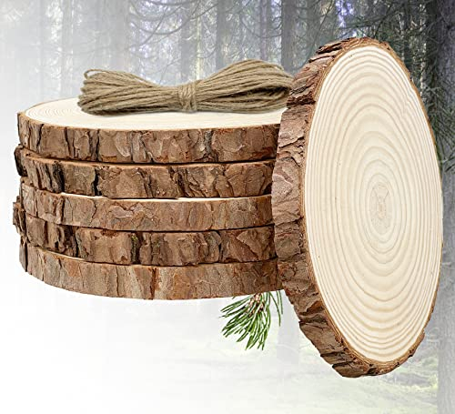 Notwo Holzscheiben 6 Stücke Baumscheiben 17-18 CM Holzscheiben Zum Basteln,Ungebohrte Baumscheibe,für Basteln,Weihnachtsdeko,Mit Bindfaden und Klauen Nägel. (6 Stücke 17-18cm)