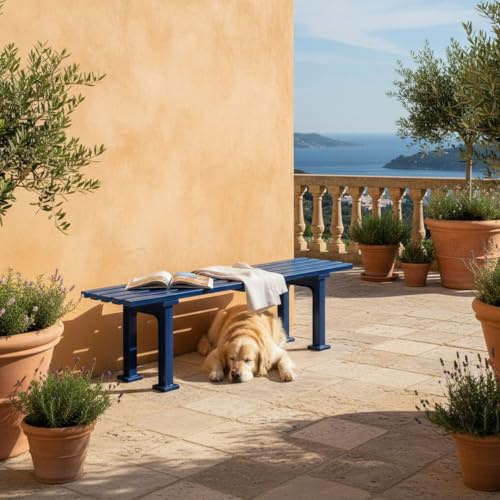 PROREGAL Gartenbank Kuba | 3-Sitzer | Blau | HxBxT 42x150x37cm | Witterungs- & UV-beständiger Kunststoff | Parkbank Sitzbank Außenbereich Garten Balkon Terrasse