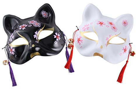 Sewroro Lot de 2 masques pour chat style - Pour cosplay - Demi-visage - Kabuki - Pour Halloween