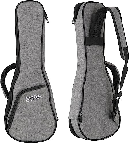 ROCKTILE Bolsa Ukelele Soprano - Funda de Transporte Impermeable et Resistente al desgarro Acolchada para ukeleles - Bolsillo Exterior Acolchado para Accesorios - Bandolera Ajustable - Gris