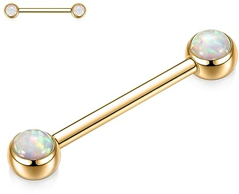 hengkaixuan G23 Titan bröstvårta skivstång 14 g gängade nippelringar opal kroppspiercing smycken för kvinnor, Metall