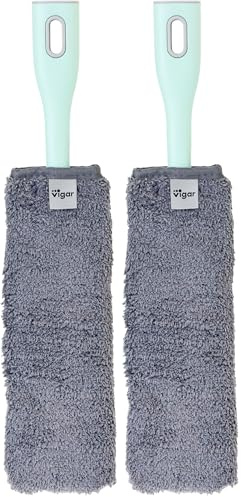 Vigar - Plumero Corto de Microfibra - con Cabezal Flexible - 9 x 3 x 40 cm - Colección Rengo - Desmontable - Perfil Extra Plano - Color Gris y Turquesa (Paquete de 2)