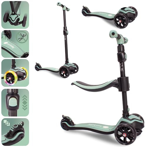 sun baby Roller Scooter Kinder 3 Jahre, LED große 3 Räder, Abnehmbarem Sitz, Kinderroller, Childern's Scooter (Grün)