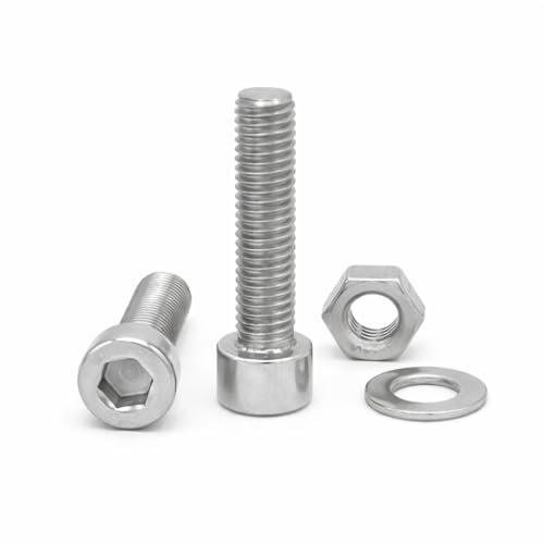 NOLDAR | Vis à tête cylindrique à six pans creux. Vis Btr Acier inoxydable AISI 304 (A2). Mesure M6 x 20 mm. Comprend 20 vis avec 20 écrous et 20 rondelles (60 pièces). Entièrement filetées
