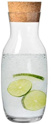Krosno Water,Lemondade,Juice,Wine Carafe with Cork Stopper, 33.8 oz,Pure Collection, Fridge Safe, Made in Europe
