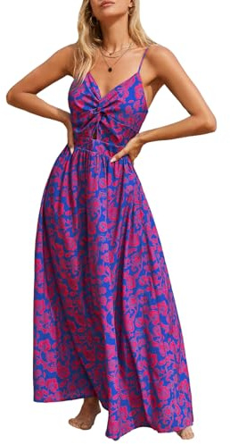 CUPSHE Abito estivo da donna, con scollo a V, senza maniche, a contrasto, con stampa floreale, mini abito casual, per feste, spiaggia, L