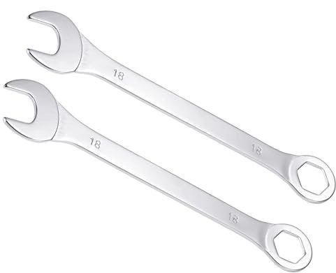 CoCud Llave Combinada, 18mm Métrica Caja Extremo Abierto Diseño de 6 Puntos con Desplazamiento de 15 Grados, Doble Extremo Caja y Extremo Abierto, 2 Piezas