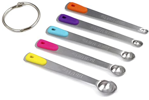 susiodeu 5 Stainless Steel Measuring Spoons Coffee Pepper Rust Resistant 1/64 to 1/4 Teaspoons with Clear Graduations Kitchen