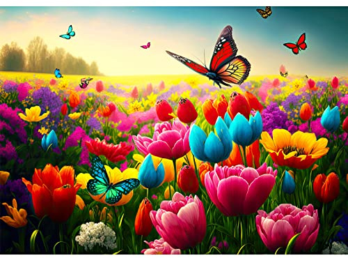 1000 Teile Puzzle für Erwachsene - Impossible Geschicklichkeitsspiel für die Ganze Familie - Farbenfrohes Legespiel Mit Blumen und Schmetterlingen - Home Dekoration