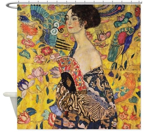 ZXBNNN Badezimmer-Duschvorhang-Set mit Haken, Der Kuss von Gustav Klimt, Home Art Gemälde Bilder für Badezimmer Abstrakte Kunstwerke 175 x 185 cm (68,9 x 72,83 Zoll)