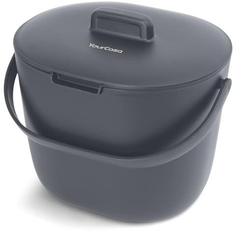 YourCasa Biomülleimer Küche 6L - Komposteimer für alltäglichen Biomüll Behälter Spülmaschinenfest - Geruchsdicht mit Sieb & ergonomischen Griff - Bio Mülleimer Klein Komposter Bioeimer (Anthrazit)