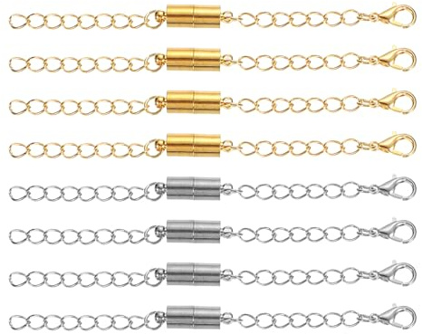 PATIKIL 3.9 Inch Necklace Extender, 8 Pack Necklace Clasps Chain Extenders Extension for Necklaces Bracelet Jewelry Making, Golden Silver