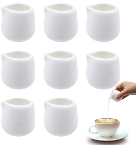 LOREC 8 Stücke Milchkännchen Porzellan, 50ML Klein Ohne Henkel, Weiß - für Salat, Kaffee, Sahne, Honig, Süßigkeiten