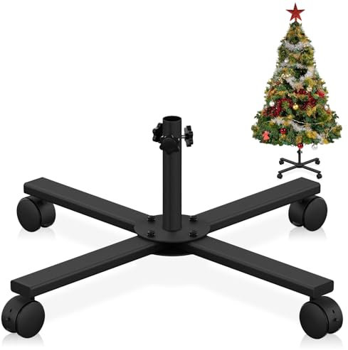 tonhui Christbaumständer für künstlichen Baum, Ersatz-Weihnachtsbaumständer mit Universalrad für 0,9m bis 1,8m künstliche Bäume, tannenbaumständer passend für Baum 1,2–3,5 cm Stange, Schwarz