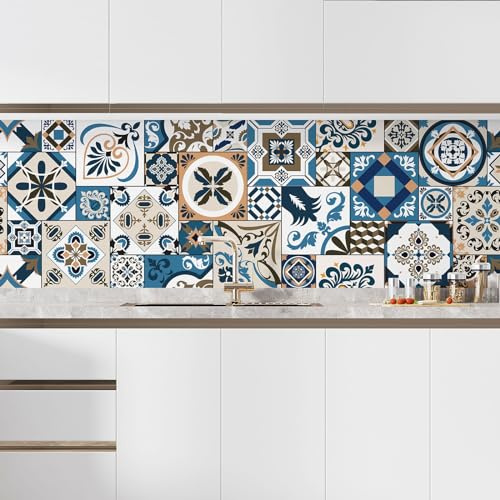 Lumaléa - Crédence adhésive sticker pour cuisine Effet carreaux de ciment - Adhésif BRILLANT - 50x150 cm