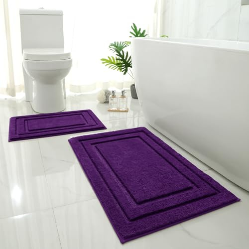 HOMEIDEAS Bathroom Rugs Sets 2 Piece,Soft Non Slip Bath Mat Purple