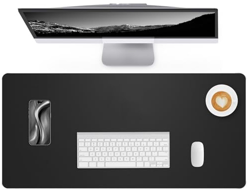 Lllunimon Leder Schreibtischunterlage Groß Mauspad PU Leather Desk Mat Large Mouse Pad Rutschfest Tabellenpad Laptop Mausmatte Wasserdicht Schreibblock für Büro und Zuhause (Schwarz, 80x40cm)