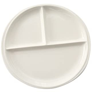 BESPORTBLE Plato De Porcelana China De 20 Cm 3 Compartimentos, Cerámica Blanca Esmaltada, Redondo, Para Desayuno y Carne, Uso Familias y Restaurantes, Plato De Comedor Sencillo