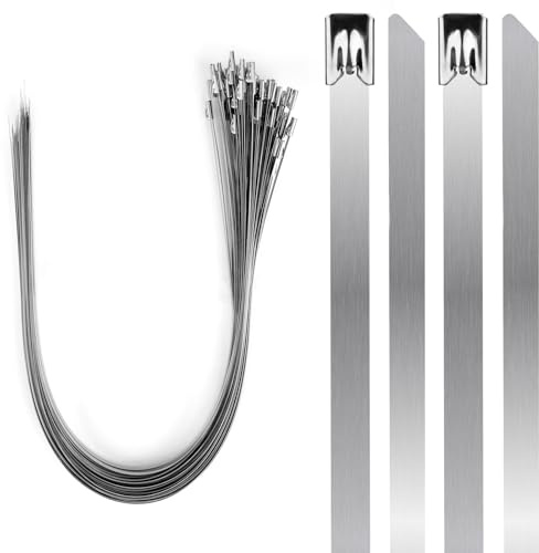 Viuxule Metal Cable Ties 400mm x 7.9mm, 50 pack 16in Stainless Steel Zip Ties Heavy Duty 260 lbs, Multi Self Locking Long Wrap Tie, Binding Cable for Machinery Exhaust Wrap, Pipes, Farms Cables, Fence