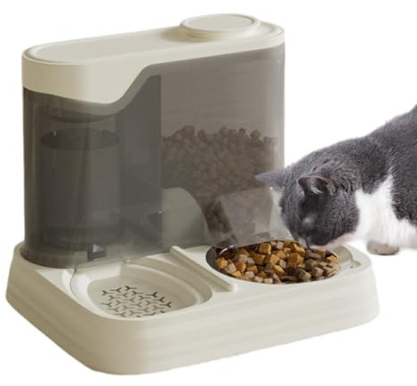 Automatischer Katzenfutterspender, Futter- und Wasserspender für Kätzchen, 2-in-1, spritzwassergeschützter Futterspender für unterwegs, Haushalte mit Mehreren Haustieren, Urlaub und Wohnungen