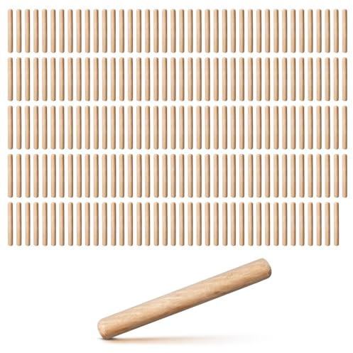 200 Stück Holzdübel M6*50, Holzstopfen Dübelstangen Riffeldübel Buche Holzstifte Set, Hartholz-Basteldübel für Möbel gerillte Rillen, Basteln, Heimwerken, Zimmerei Tischler DIY, Deko, Bastelprojekte