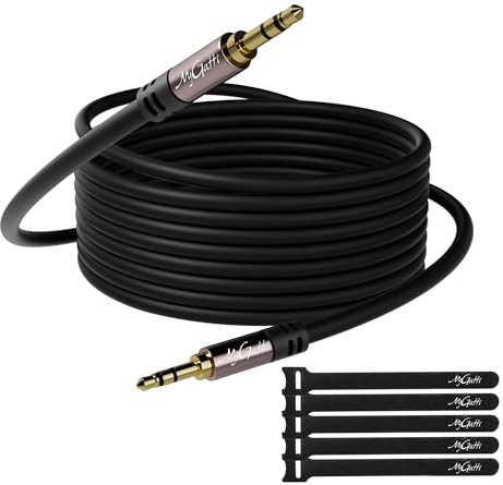 Mygatti Cavo Aux 3,5mm 50 Metri,Cavo Audio Jack Hi-Fi Stereo Maschio a Maschio,Nero,per auto,cuffie,PC,cellulare,tablet,altoparlante,lettore MP3/MP4,ecc.(con 5 fascette per cavi)