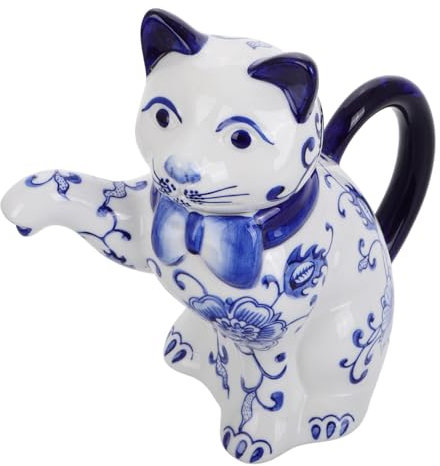 GLEAVI Teiera in Ceramica Blu a Forma di Gatto, Stile Cinese Classico, per Servire Tè e Acqua, Elegante Decorazione per Soggiorno e Sala da Tè