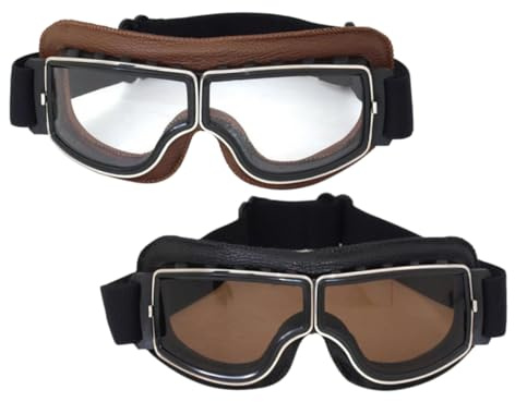 DECOMELODY Motorradbrille Braun mit Uv400 Schutz, PC und Anti Beschlag | Verstellbares Elastikband, Hochdichter Schaumstoff, für Outdoor Sport und Ski