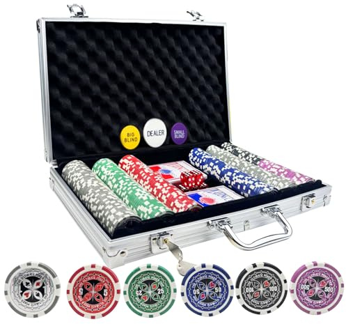 AIBETOMG Poker Chips with Numbers,300Pcs Poker Chips Set with Aluminum Travel Case,11 Gram Casino Poker Set for Texas Holdem, Blackjack