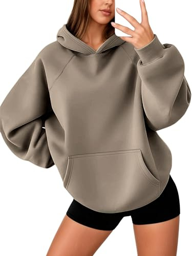 Oyamiki Womens Hoodies Casual Oversized Sweatshirt Hooded Neck Fleece Sweatshirts with Pocket Jumpers Tops Light Brown L