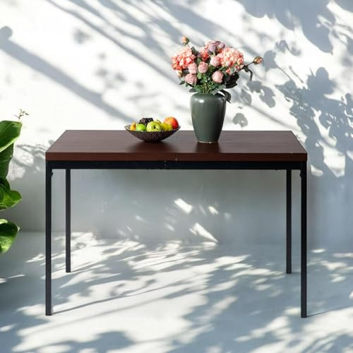 FurnitureR Bistrotische für den Garten in Braun, Schlichter und eleganter Stil für 4 bis 6 Personen, Dicke Holzplatte mit Metallstruktur, für Café, Balkon, Terrasse, 120 x 70 x 75 cm