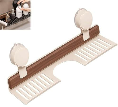 Mensola da bagno con ventosa in noce, organizer da parete per lavello senza fori, scaffale rimovibile per rubinetto per bagno o cucina, mensola salvaspazio per doccia (bianco, 50 cm)
