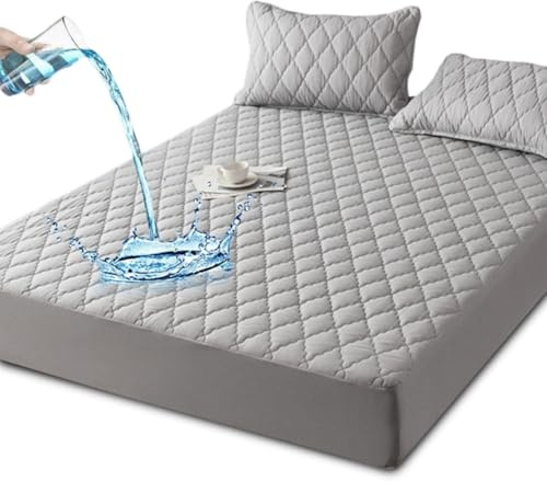 Matratzenschoner Wasserdicht 90x200 cm – Grau Gesteppte Matratzenauflage mit TPU-Schutz, Waschbar & Atmungsaktiv, Spannbettlaken mit Gummizug – Für Kinder & Erwachsene, Dehnbar auf 27cm