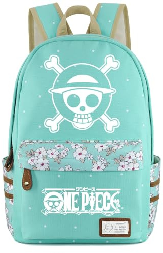 Roffatide 16L Anime One Piece Backpack Scuola Zaino per Ragazze Ragazzi Teen Borsa di libreria in tela del college Borsa scolastica Zaino luminoso Daypack di viaggio verde
