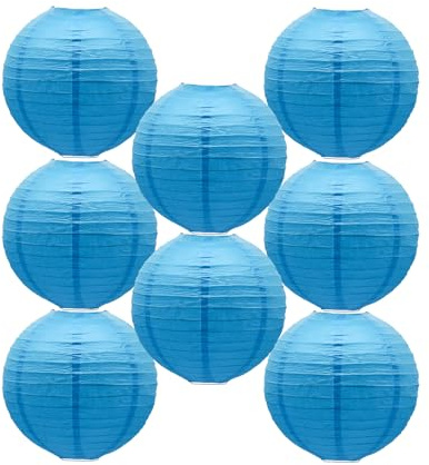 Sky Blue Paper Lanterns Round Shape Lanterns for Anniversary Graduation Man Birthday Ceiling Hanging Supplies.(8 PCS)