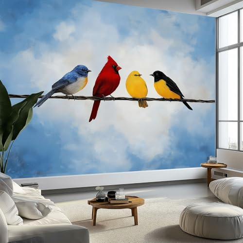 Carta da parati con pittura ad olio con uccelli in filo metallico, carta da parati fotografica, in tessuto non tessuto, decorazione per camera da letto e soggiorno, 300 x 210 cm, sfondo decorativo per