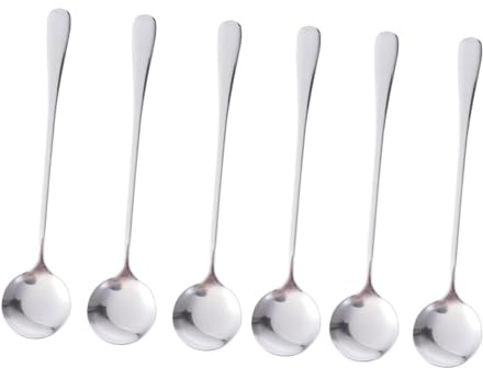 STOBAZA 6 pièces Cuillères à Café Longues Acier Inoxydable Cuillères à Mélanger Rondes pour Boissons Glacées Café Thé et Cocktails Résistantes Corrosion et Faciles à Nettoyer