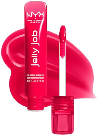 NYX Professional Makeup Jelly Job, Lucidalabbra, Finish Ultra Brillante, Applicatore a Spatola, Formula Vegana, Infuso con Peptidi, Shade: Cherry Jelly, 8 ml