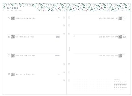 Filofax Kalender-Tagebuch-Nachfüllpackung, A5-Größe, Wochenansicht, Garten, minimales Tagebuchpaket, mehrsprachig: fünf Sprachen, 2026 (C68592-26)