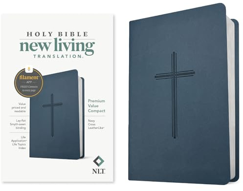NLT Premium Value Compact Bible, Filament Enabled (Leatherlike, Navy Cross)