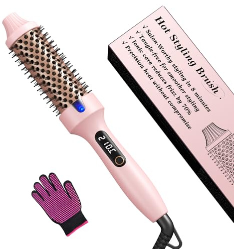Haokoo Cepillo Térmico Redondo Profesional de 38 mm - Estilo Salón en 8 Min, Tecnología Iónica Elimina 70% Frizz, Calentamiento Rápido, 6 Temperaturas Ajustables con Pantalla LCD, Voltaje Dual, Rosa