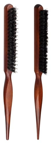 Boar Bristle Hair Brush, 2 Pcs Slick Back Hair Brushes, Boar Bristle Brush, Back Combing Brushes, Smoothing Brush, Reduces Frizz and Static, Adds Natural Shine - Brown