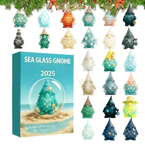 Calendrier Avent 2025, Calendrier De L'Avent Avec Pendentif Gnome En Verre De Mer Calendriers De L'avent Verre De Mer Gnome De Noel Calendriers De L'avants Lutin Deco Pour Decoration Noel Sapin