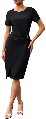 GRACE KARIN Damen Bodycon Bussinesskleid Rundhals Formelle Etuikleid | Kurzarm, Rundhalsausschnitt, Verdeckter Reißverschluss hinten, Schlitz hinten am Saum, Figurbetont, Elastisch, Ungefüttert